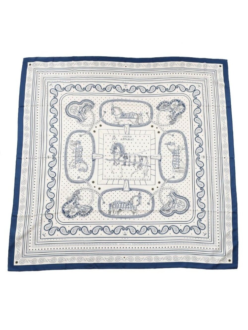 Hermes Carre Geant Grand Appara Bandana Scarf Cashmere Silk Navy